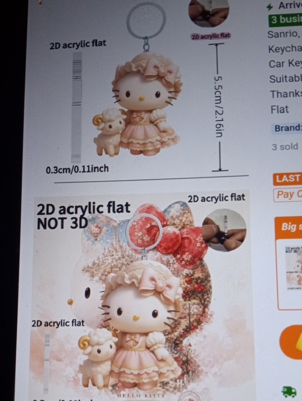 💲4⃣▶▶Sanrio Hello Kitty Lamb Acrylic Key Chain Decor in Blush Pink and Cream